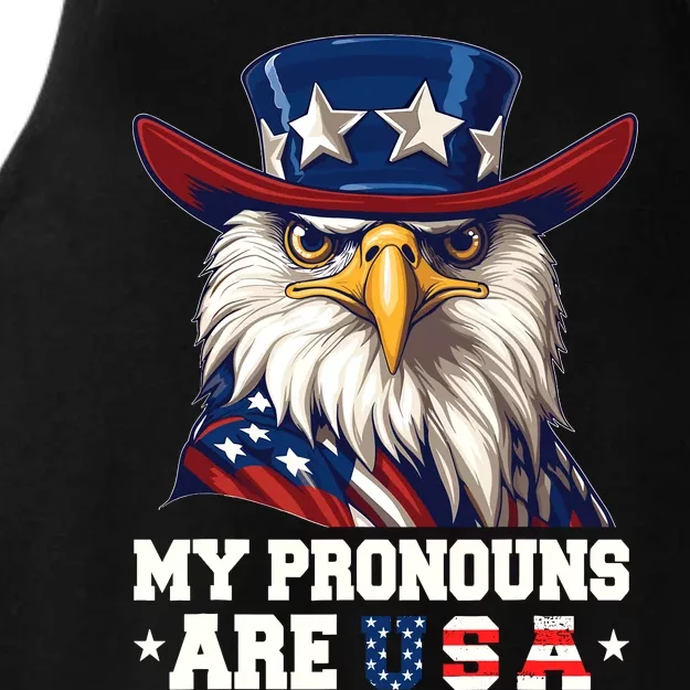 My Pronouns Are Usa Funny Eagle 4 July American Ladies Tri-Blend Wicking Tank