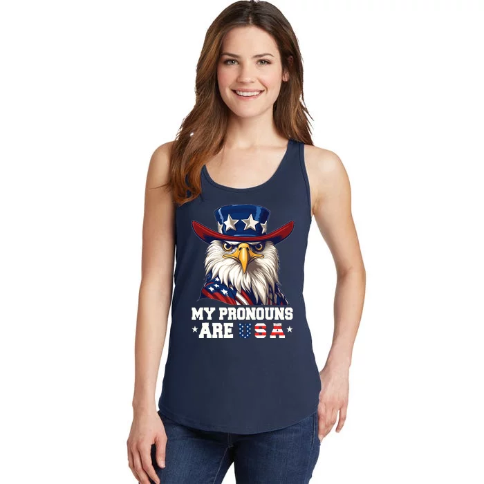 My Pronouns Are Usa Funny Eagle 4 July American Ladies Essential Tank