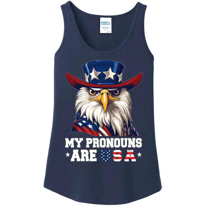 My Pronouns Are Usa Funny Eagle 4 July American Ladies Essential Tank