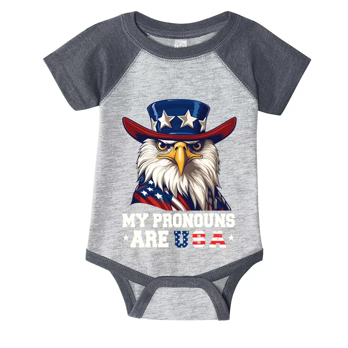 My Pronouns Are Usa Funny Eagle 4 July American Infant Baby Jersey Bodysuit