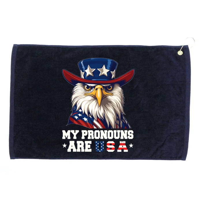 My Pronouns Are Usa Funny Eagle 4 July American Grommeted Golf Towel