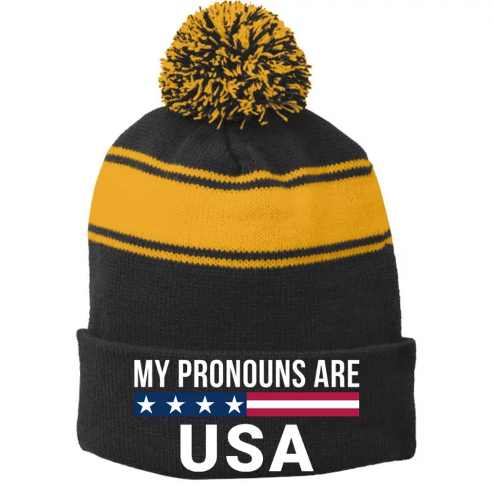 My Pronouns Are USA We The People 1776 USA Flag 4th Of July We The People Stripe Pom Pom Beanie