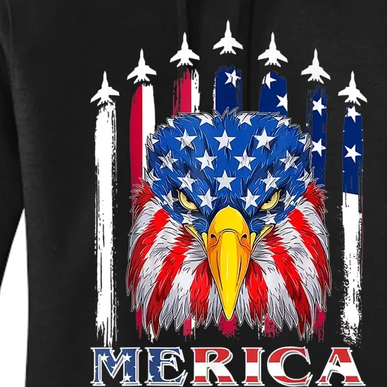 Merica Patriotic American Bald Eagle Funny 4th Of July Women's Pullover Hoodie