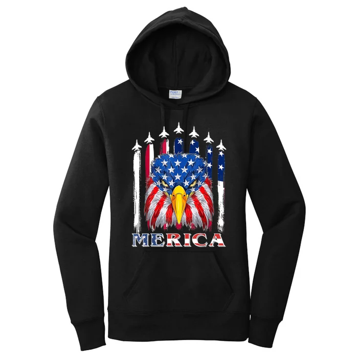 Merica Patriotic American Bald Eagle Funny 4th Of July Women's Pullover Hoodie