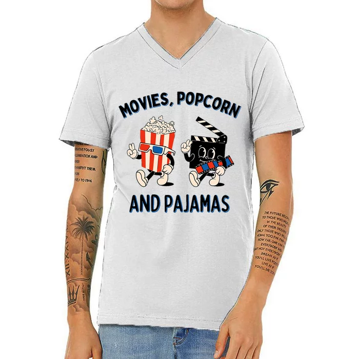 Movies Popcorn And Pajamas Popcorn Movie Night V-Neck T-Shirt