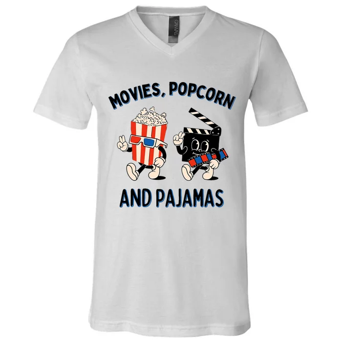 Movies Popcorn And Pajamas Popcorn Movie Night V-Neck T-Shirt