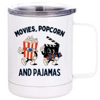 Movies Popcorn And Pajamas Popcorn Movie Night 12 oz Stainless Steel Tumbler Cup