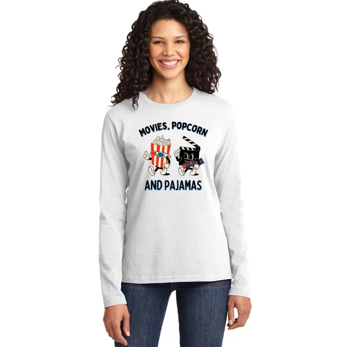 Movies Popcorn And Pajamas Popcorn Movie Night Ladies Long Sleeve Shirt