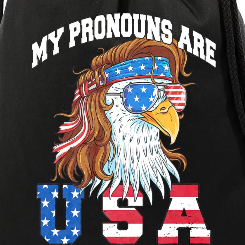 My Pronouns Are Usa Eagle American Funny 4th Of July Drawstring Bag