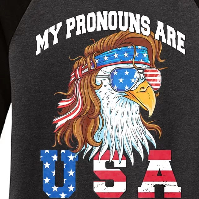 My Pronouns Are Usa Eagle American Funny 4th Of July Women's Tri-Blend 3/4-Sleeve Raglan Shirt