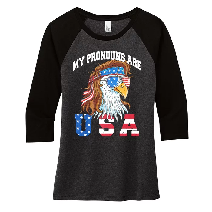 My Pronouns Are Usa Eagle American Funny 4th Of July Women's Tri-Blend 3/4-Sleeve Raglan Shirt