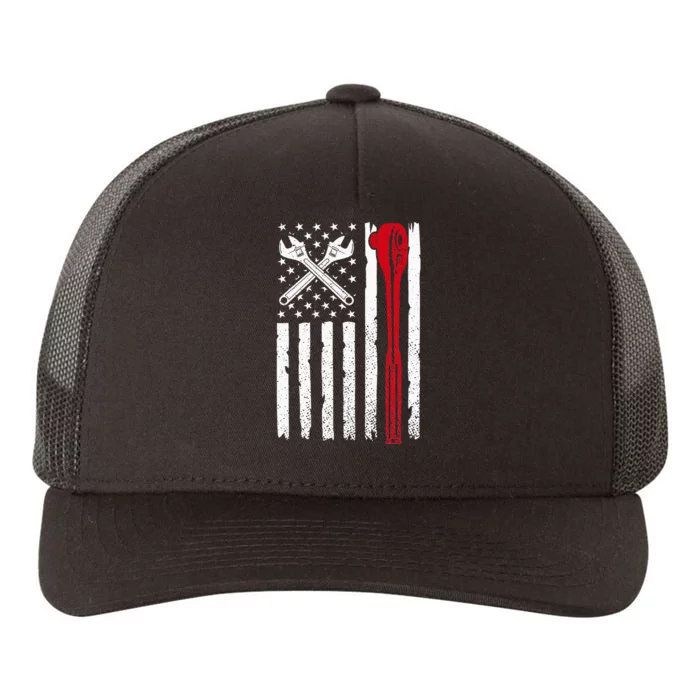 Mechanic Proud American Patriotic USA Flag of Tools Yupoong Adult 5-Panel Trucker Hat