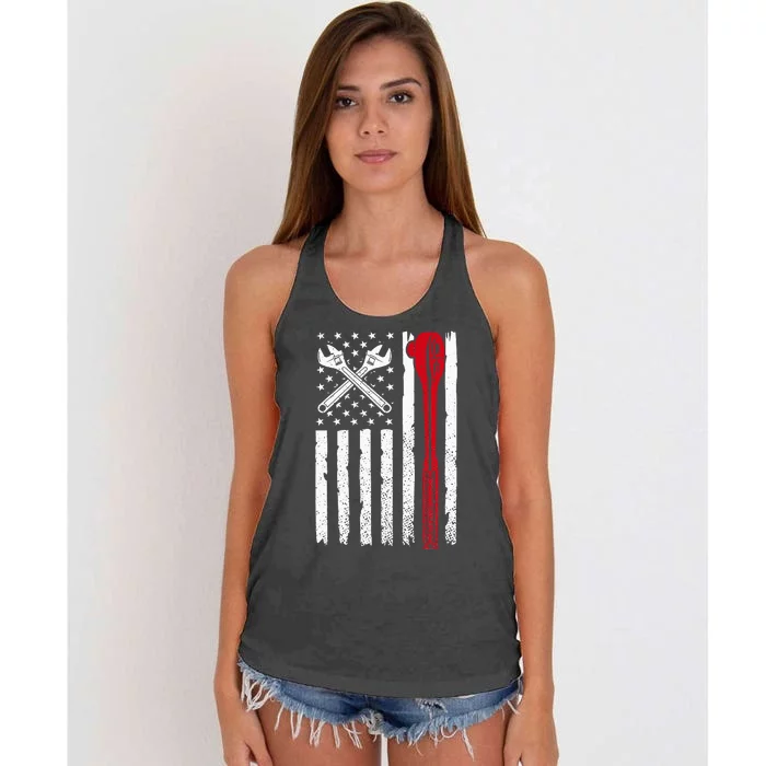 Mechanic Proud American Patriotic USA Flag of Tools Women's Knotted Racerback Tank