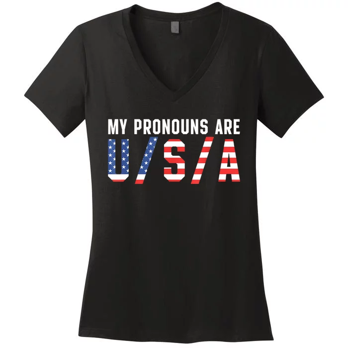 My Pronouns Are Usa Apparel Women's V-Neck T-Shirt