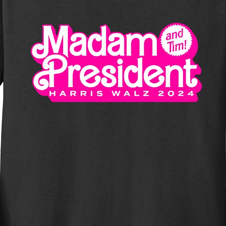 Madam President And Tim Harris & Tim Walz 2024 Kids Long Sleeve Shirt