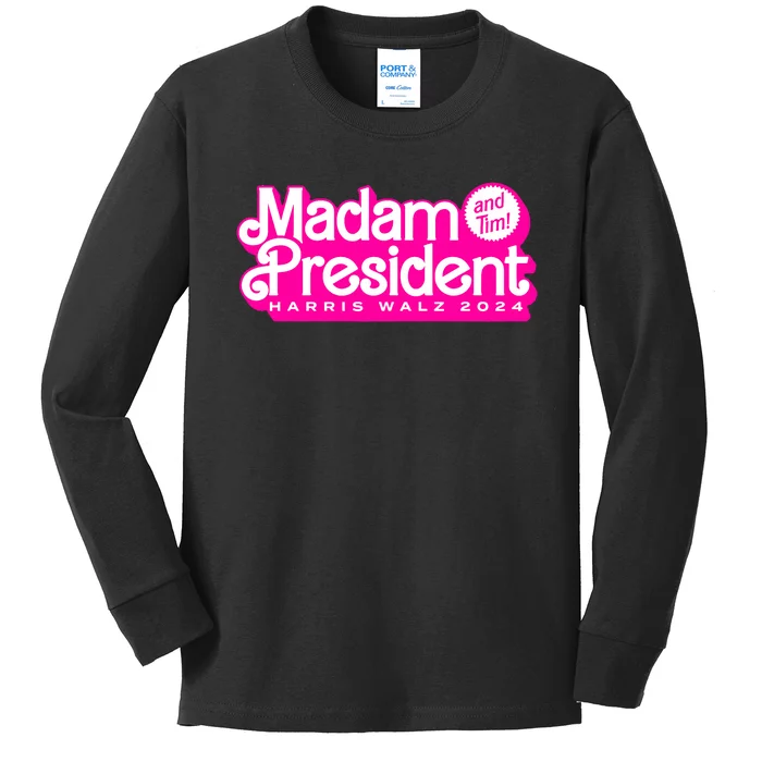 Madam President And Tim Harris & Tim Walz 2024 Kids Long Sleeve Shirt