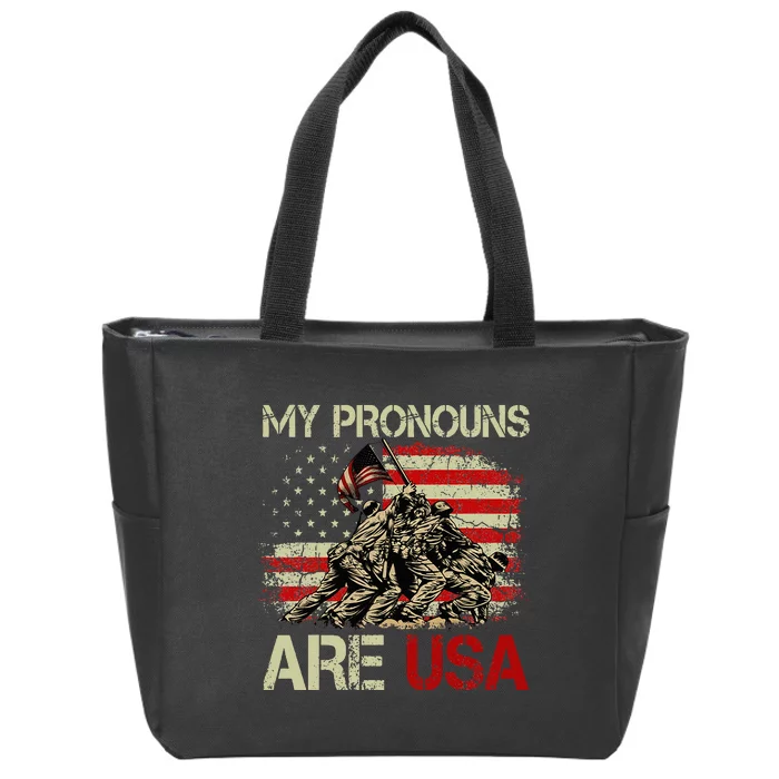 My Pronouns Are Usa 4th Of July American Flag Tie Dye Zip Tote Bag