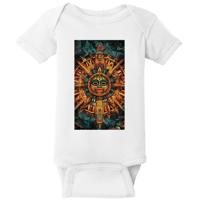 Mexico Patriotism Aztec Sun Tribal Art Bohemian Baby Bodysuit