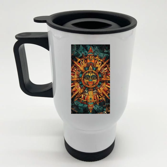 Mexico Patriotism Aztec Sun Tribal Art Bohemian Front & Back Stainless Steel Travel Mug