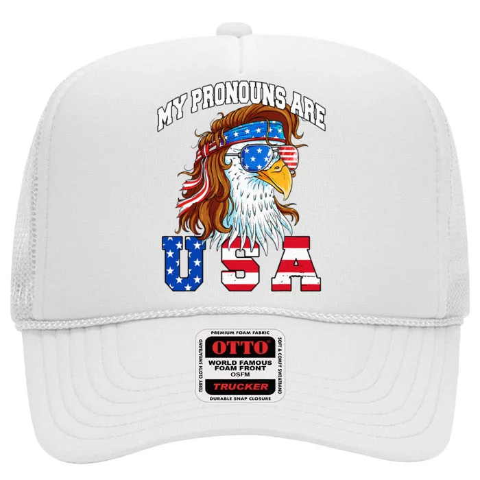 My Pronouns Are Usa Eagle American High Crown Mesh Trucker Hat