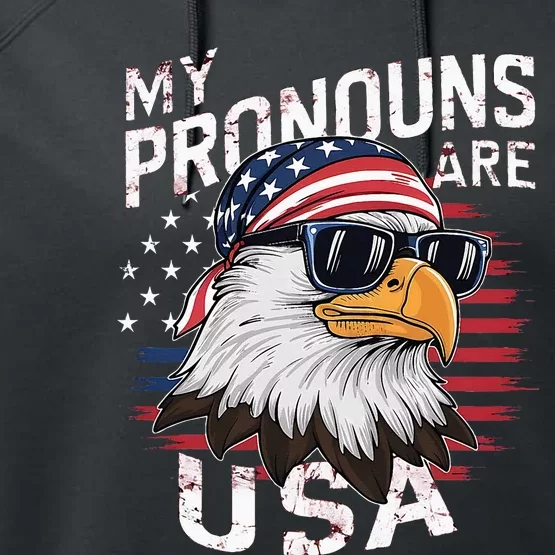 My Pronouns Are Usa Patriotic Eagle Performance Fleece Hoodie