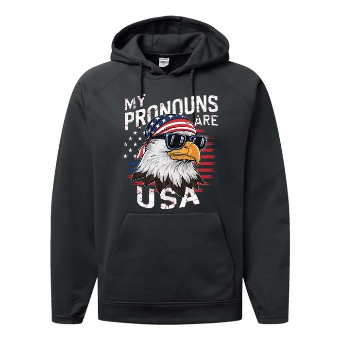 My Pronouns Are Usa Patriotic Eagle Performance Fleece Hoodie