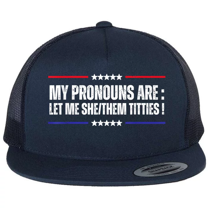 My Pronouns Are Let Me Shethem Titties Adult Humor Joke Flat Bill Trucker Hat