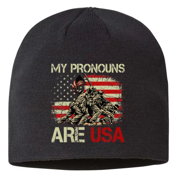 My Pronouns Are Usa 4th Of July American Flag Tie Dye 8 1/2in Sustainable Knit Beanie