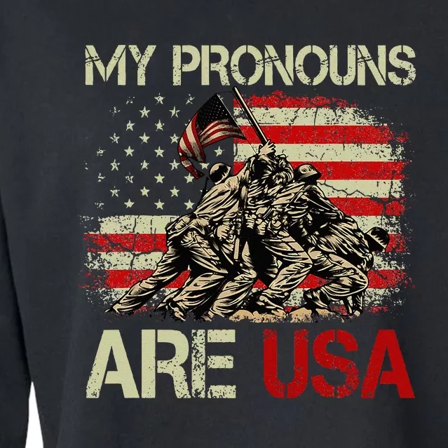 My Pronouns Are Usa 4th Of July American Flag Tie Dye Cropped Pullover Crew