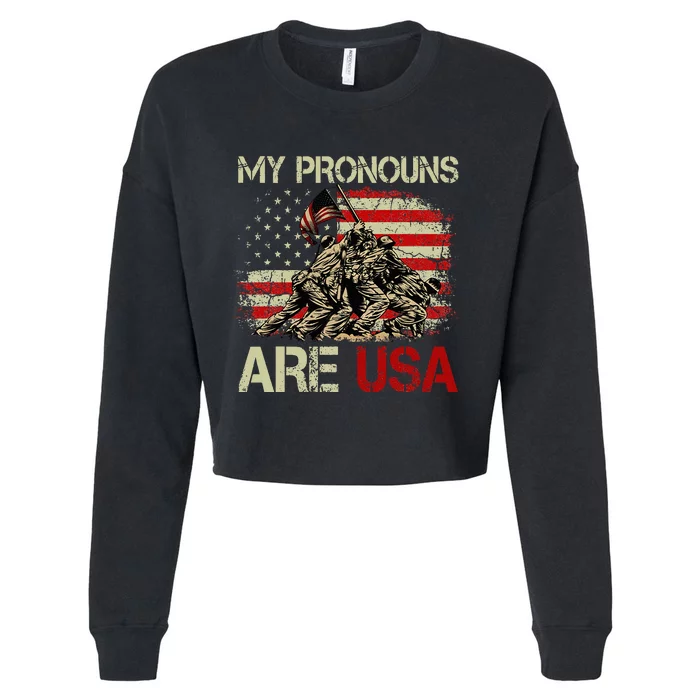 My Pronouns Are Usa 4th Of July American Flag Tie Dye Cropped Pullover Crew