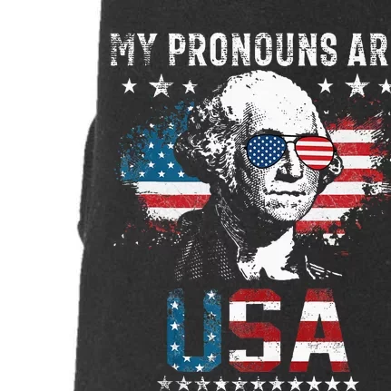 My Pronouns Are USA George Washington 4th Of July US Flag Doggie 3-End Fleece Hoodie