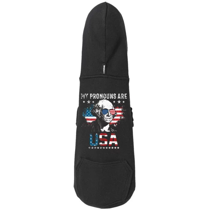 My Pronouns Are USA George Washington 4th Of July US Flag Doggie 3-End Fleece Hoodie