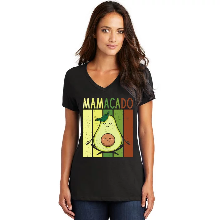 Mamacado Pregnancy Avocado Yoga Meditation Cute Mother's Day Women's V-Neck T-Shirt