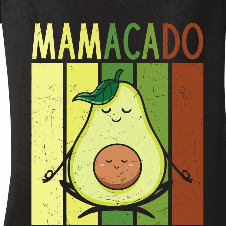 Mamacado Pregnancy Avocado Yoga Meditation Cute Mother's Day Women's V-Neck T-Shirt