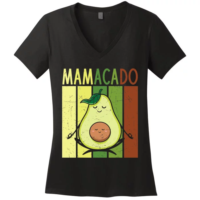 Mamacado Pregnancy Avocado Yoga Meditation Cute Mother's Day Women's V-Neck T-Shirt