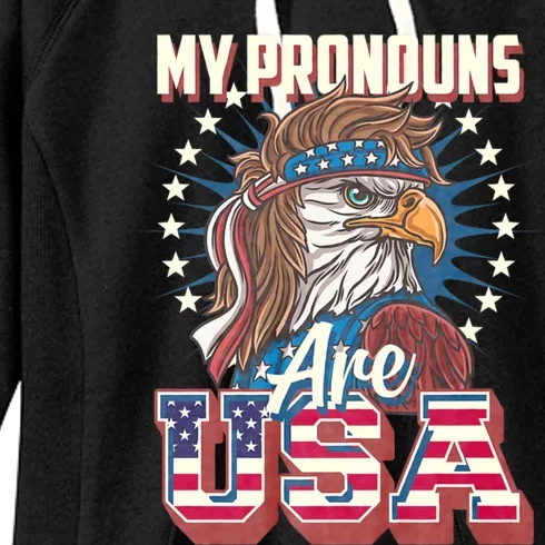 My Pronouns Are Usa Funny American Saying Women's Fleece Hoodie