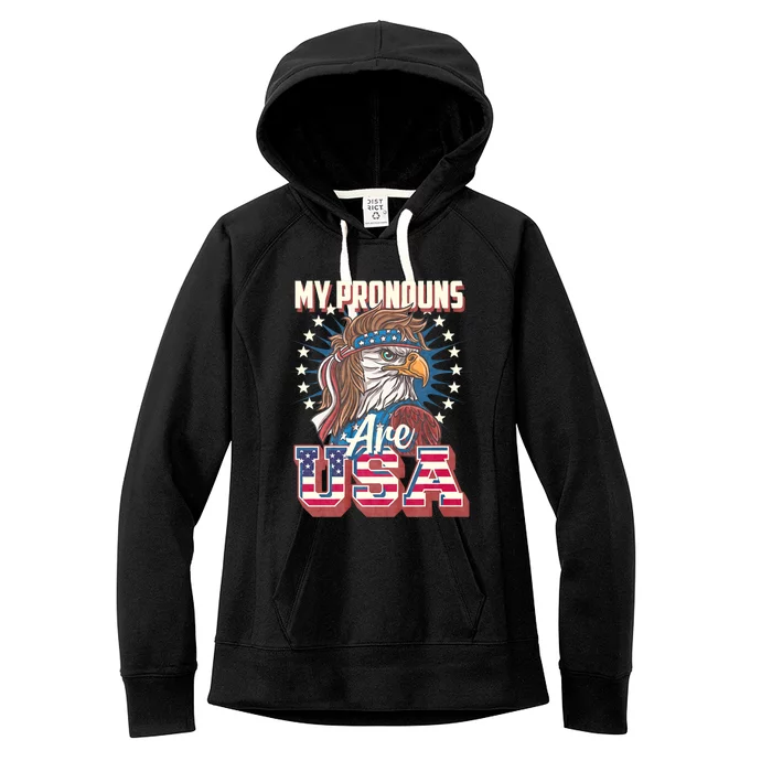 My Pronouns Are Usa Funny American Saying Women's Fleece Hoodie