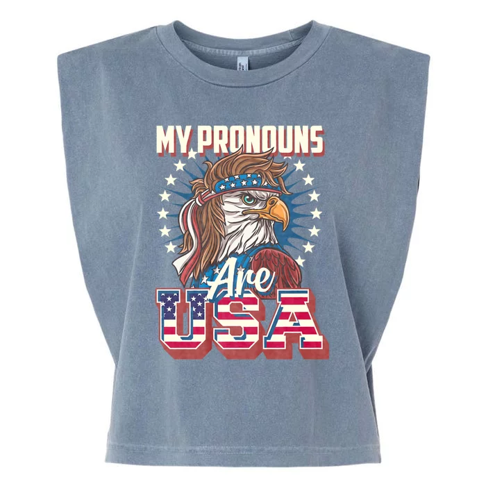 My Pronouns Are Usa Funny American Saying Garment-Dyed Women's Muscle Tee