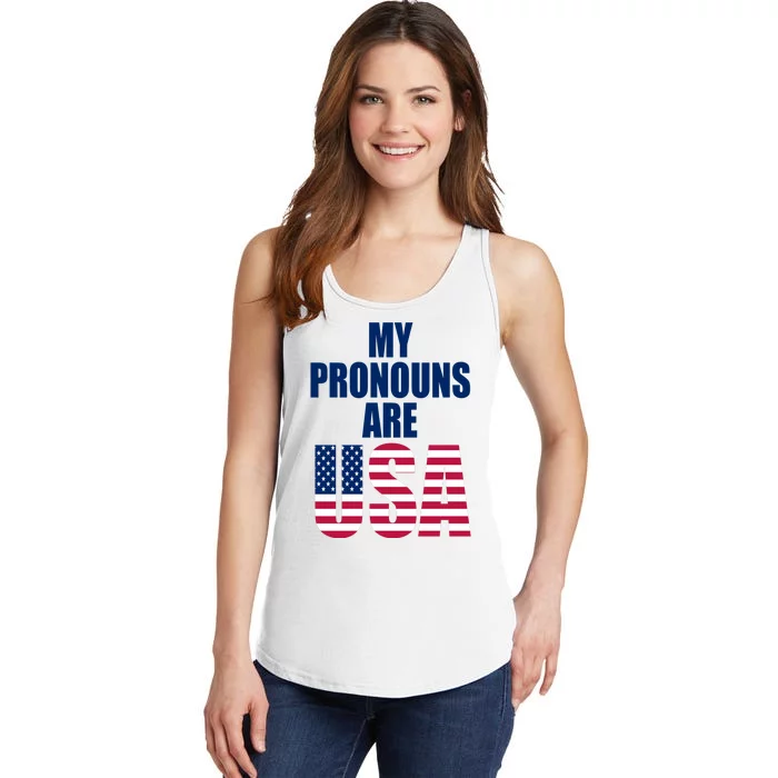 My Pronouns Are USA Patriotic Ladies Essential Tank