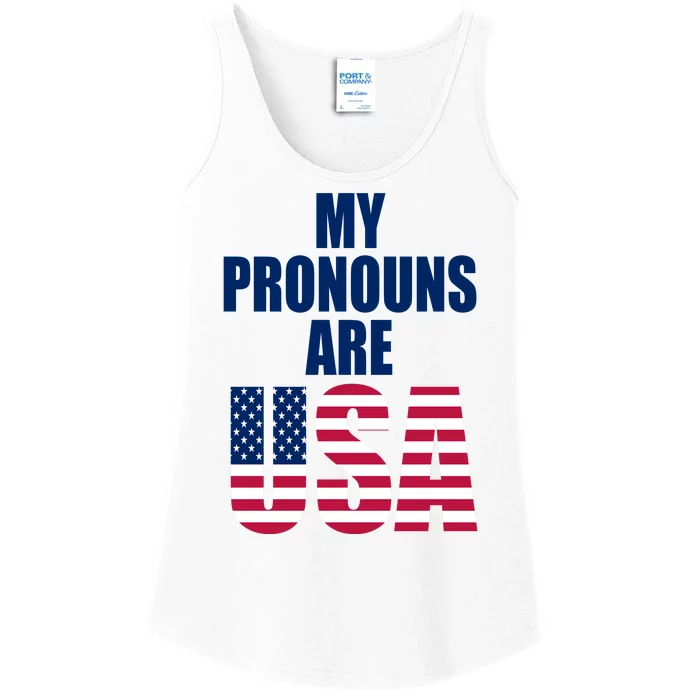 My Pronouns Are USA Patriotic Ladies Essential Tank