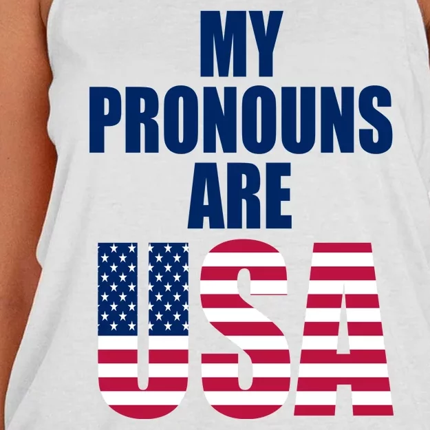 My Pronouns Are USA Patriotic Women's Knotted Racerback Tank