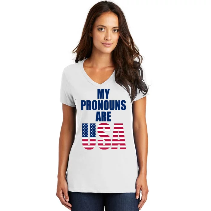 My Pronouns Are USA Patriotic Women's V-Neck T-Shirt