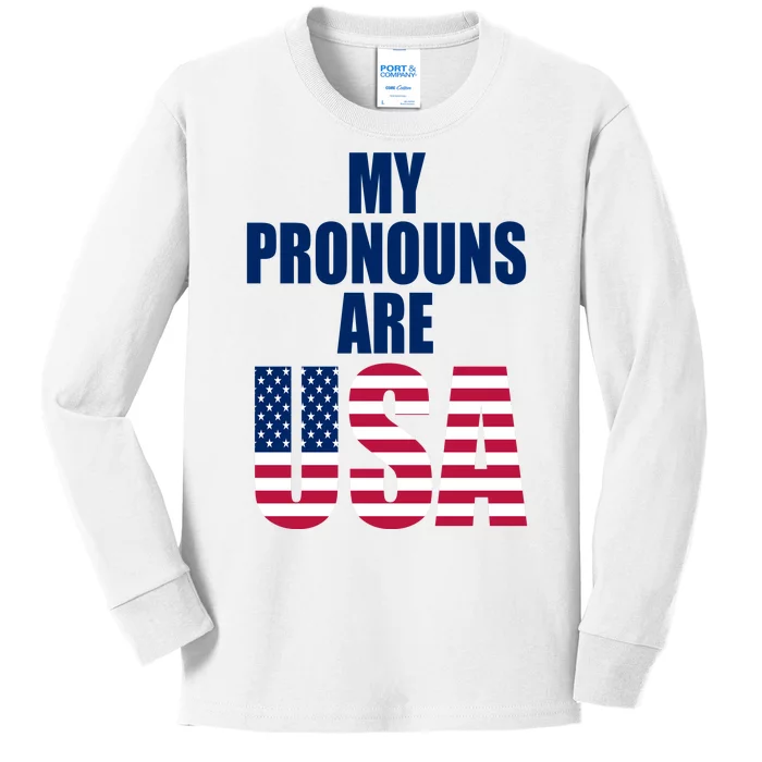 My Pronouns Are USA Patriotic Kids Long Sleeve Shirt