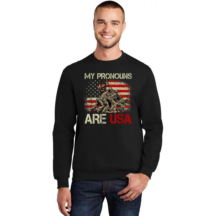 My Pronouns Are Usa 4th Of July American Flag Tie Dye Tall Sweatshirt