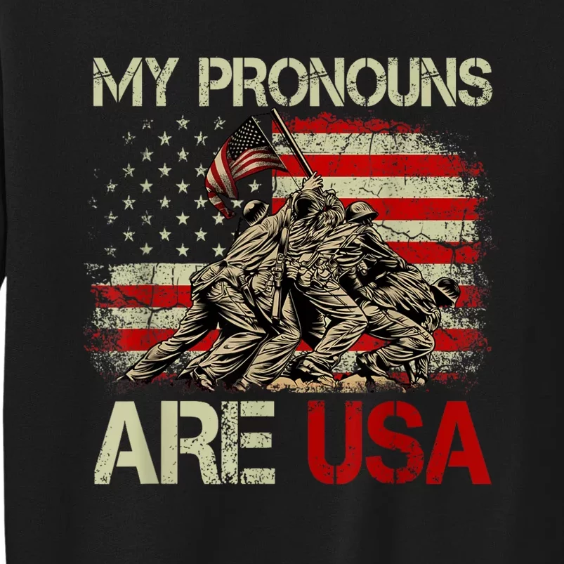 My Pronouns Are Usa 4th Of July American Flag Tie Dye Tall Sweatshirt