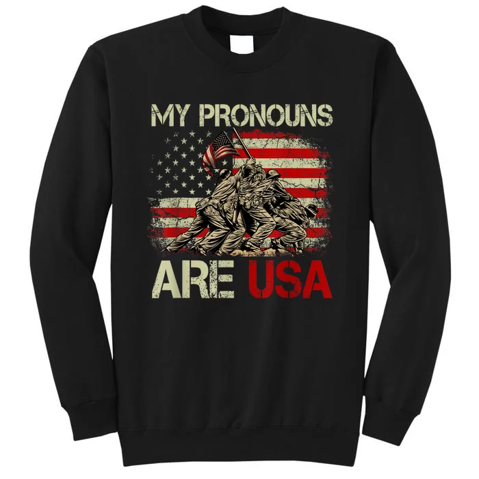 My Pronouns Are Usa 4th Of July American Flag Tie Dye Tall Sweatshirt