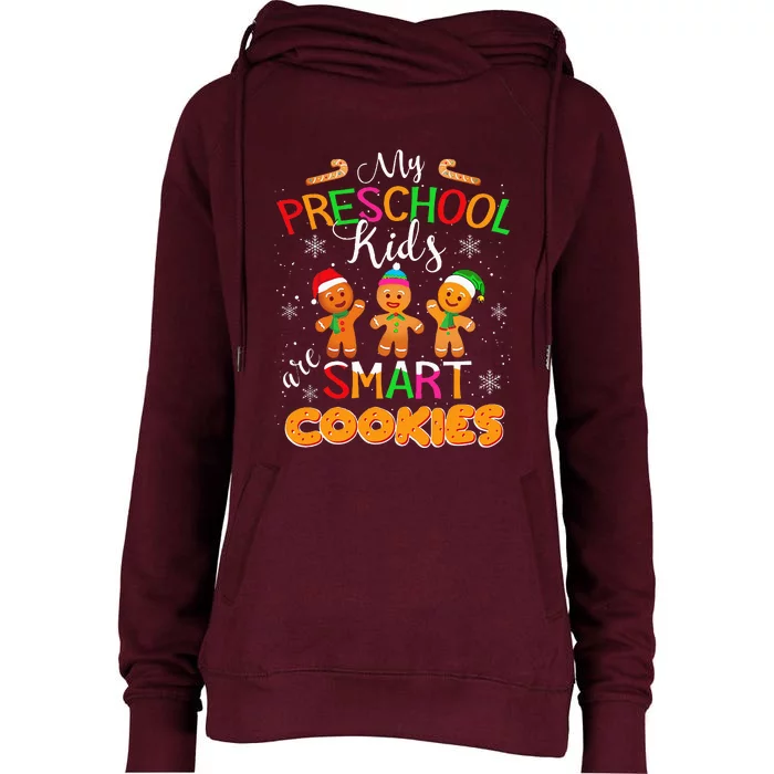 My Preschool Are Smart Cookies Christmas Teacher Gift Womens Funnel Neck Pullover Hood