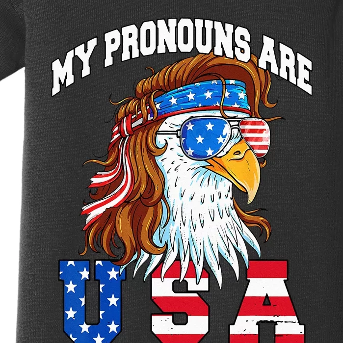 My Pronouns Are USA Eagle Funny 4th of July American Baby Bodysuit