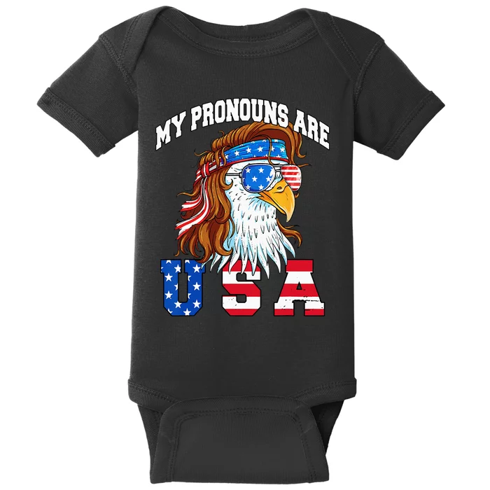 My Pronouns Are USA Eagle Funny 4th of July American Baby Bodysuit