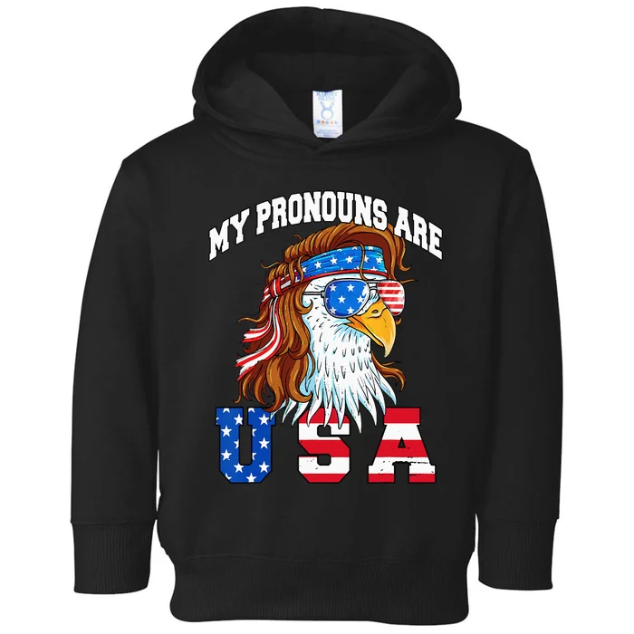 My Pronouns Are USA Eagle Funny 4th of July American Toddler Hoodie